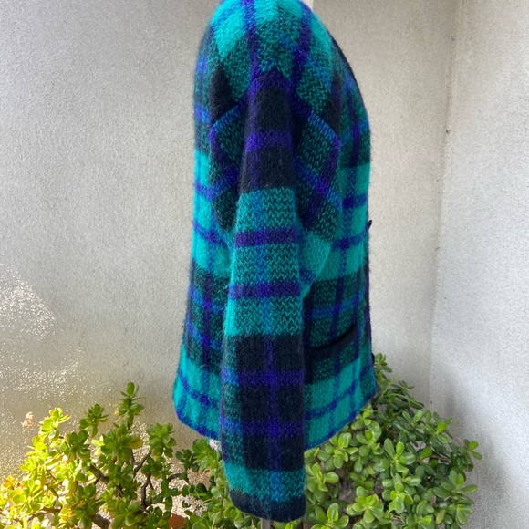 Price is Firm Vtg 80s plaid mohair wool cardigan sweater M - Picture 4 of 10